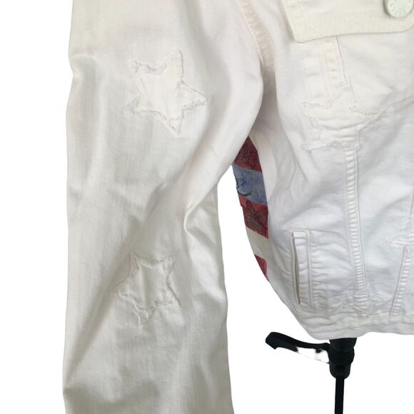 Rails White Knox Stars Women's American Flag Hand Painted Denim Jean Jacket Sz L - Picture 6 of 16